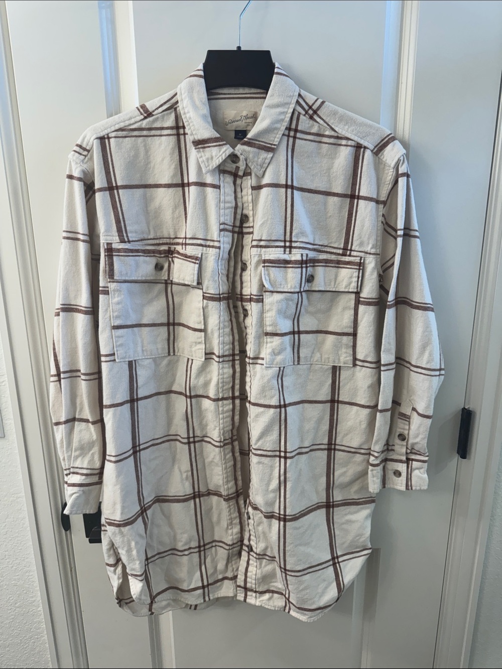 Universal Thread Cream and Brown Plaid Button Up